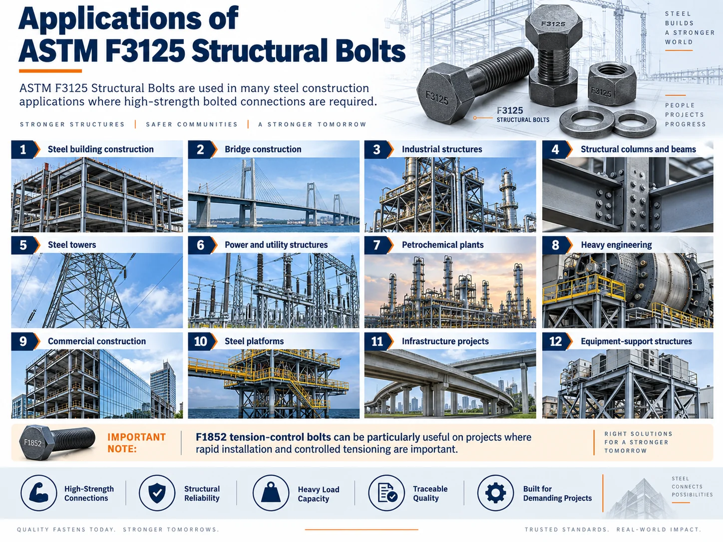 Applications of ASTM F3125 Structural Bolts