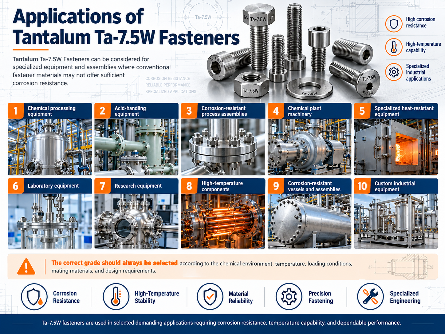 applications of tantalum ta-7.5w fasteners