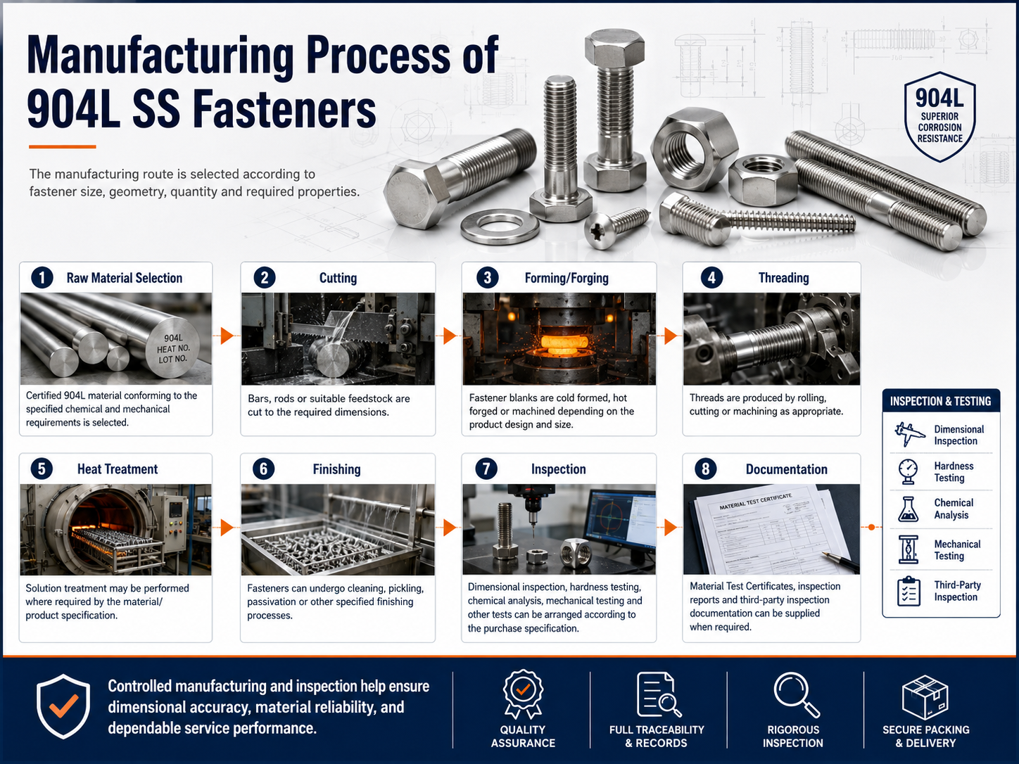 Manufacturing Process of SS 904L Fasteners