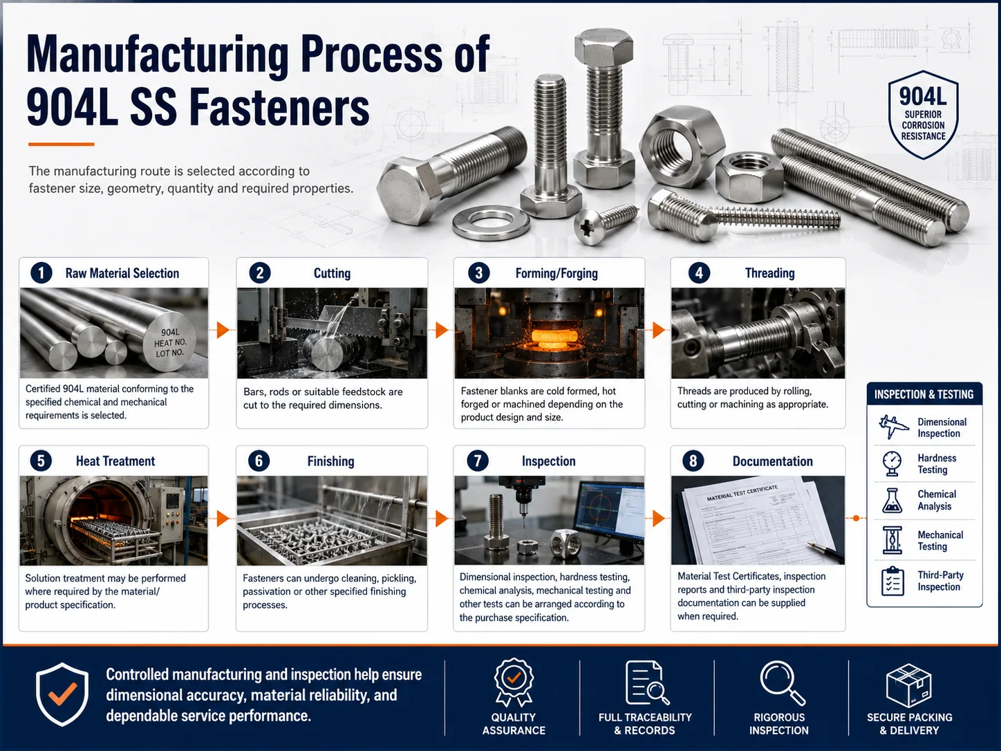 Manufacturing Process of SS 904L Fasteners